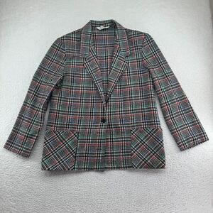 Vintage Blair Blazer Womens 16 Colorful Plaid Wool Blend Dress Coat Made In USA